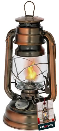 KOTARBAU Lampe à huile avec support de mèche, lampe à pétrole, remplissable, lampe tempête en verre, lampe de table, lanterne à huile, lampe de jardin, à suspendre, bronze