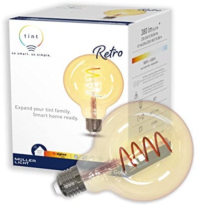 tint Smarte LED-Globe Retro Gold – Steuerbar per Alexa, Fernbedienung oder App – Dimmbare E27 Glühbirne mit warm- und kaltweißem Licht 1800-6500 K, 5,5 W