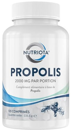 Propolis 2000mg - Comprimés de Propolis haute concentration - 120 comprimés - Soutien naturel au système immunitaire, soulage le mal de gorge et efficace comme antioxydant - Par Nutriota