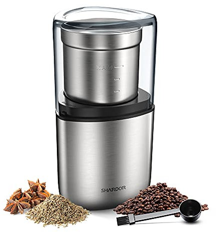 SHARDOR Electric Coffee Grinder, Spice Grinder, 2 Removable Bowls with Stainless Steel Blades, Silver