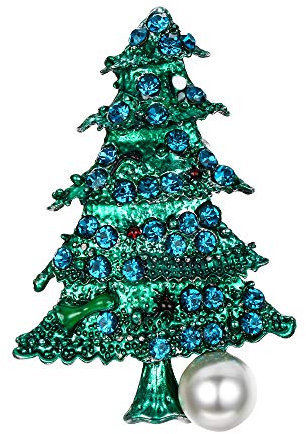 Clearine Weihnachtsbaum Brosche mit simulierter Perle, Pin für Kleidung Kostüme für Weihnachten Party Topas-Blau Kristall