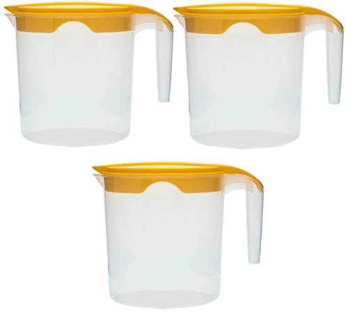 1 Litre Plastic Jug with Lid for Milk Water Juice & More (Yellow, 3)
