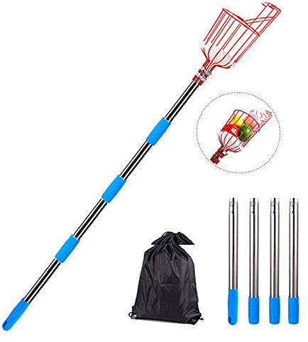 Apfelpflücker mit Teleskopstiel Stahl 1.6m-3.6m, Obstpflücker Apfelsammler Obstsammler Erntehelfer, mit Stoffbeutel, Obsternter Kirschenpflücker (Mit 1,6m Stange)