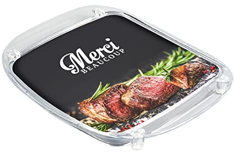 Boucher, Boucherie, Ramasse monnaie, Plateau de paiement caisse à monnaie verre acrylique, avec impression couleur, entièrement monté, noir