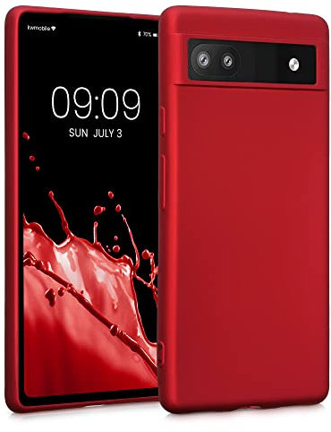 kwmobile Case kompatibel mit Google Pixel 6a Hülle - Schutzhülle aus Silikon metallisch schimmernd - Handyhülle Metallic Dunkelrot