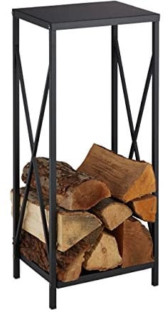 Relaxdays Kaminholzregal, Metall, HBT: 80 x 34 x 25 cm, Feuerholzregal für innen, pulverbeschichtet, Holzlager, schwarz