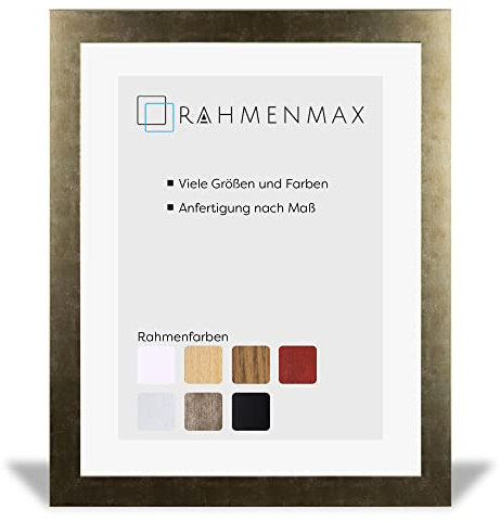 RahmenMax® Morena Bilderrahmen 31x41 cm zum Aufhängen/Bilderrahmen Maßanfertigung möglich/Posterrahmen aus MDF/Bilder Rahmen in Gold Antik mit Antireflex Acrylglas/Puzzle Rahmen