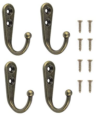 Yesmin 4 PCS Wall Mounted Hooks,Coat Hooks Retro Door Robe Hook for Hanging Towel Clothes Hat Key Single Metal Hook Cloth Hanger for in Bedroom Bathroom Kitchen Cupboard (with 8 Pcs Screws)-Bronze