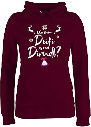 Pullover Damen Hoodie Frauen - Kompatibel mit Oktoberfest - Wo zum Deifi is MEI Dirndl Hirsche - M - Burgundrot - hoddis Trachten bayerisch Hoodie- bayrische Fun-Kapuzenpullover bayrischen