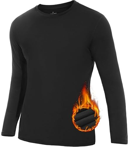 SIMIYA Mens Thermals Long Sleeve Undershirt Warm Fleece Lined Base Layer Thermal Tops Long John Shirts for Men BK L Black