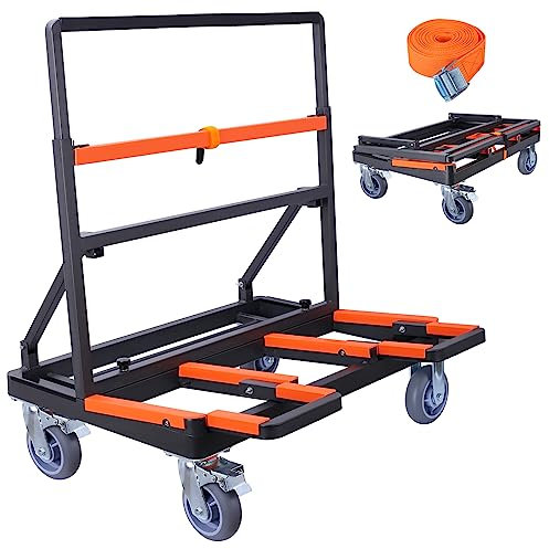 YANGTZE Klappbarer Trockenbauwagen, strapazierfähig, Trockenbau-Wagen, Tragkraft 1000 kg, Paneelwagen mit erweitertem großem Deck, Paneelwagen für Sperrholz, Blech, Glas und Fenster