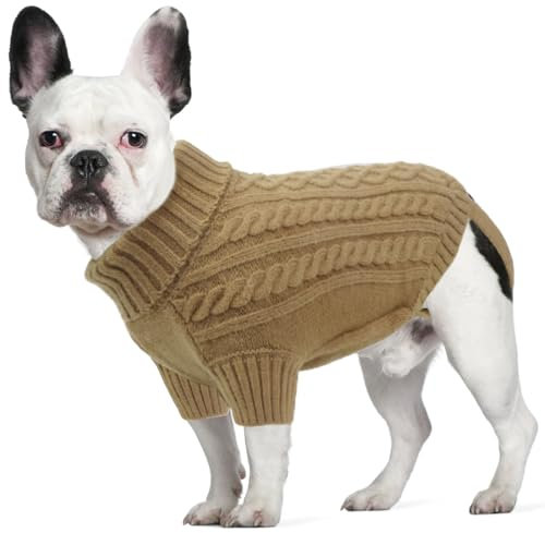 LiebeDD Hundepullover Mittelgroße Hunde - Winter Warm Hundepulli mit Beinen Solide Klassisch Hunde Strick Pullover für Dackel Französische Bulldogge und Katzen, Dog Sweater (Khaki M)