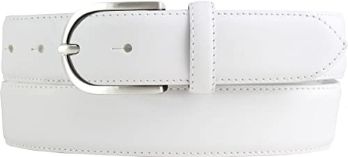 BELTINGER Hochwertiger Damengürtel aus Vollrindleder mit runder Gürtelschließe 3,5 cm | Bombierter Ledergürtel Damen 35mm | Damen-Gürtel made in Italy | Weiß 90cm