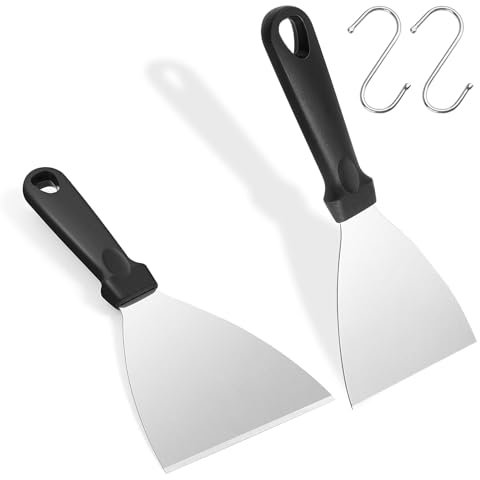 Espátula para Barbacoa, Espátula de Plancha de Acero, Raspador de Acero Inoxidable Pancake, Inoxidable Espátula para Parrilla, Juego de Espátula de Metal, para Cocina Teppanyaki, 2PCS