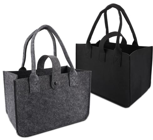 VIDETOL 2 Stück Filz Einkaufstasche, 32 x 15 x 25 cm Filztaschen Shopper, Schwarz/Grau Einkaufskorb für Aufbewahrung, Einkaufen und Ausgehen