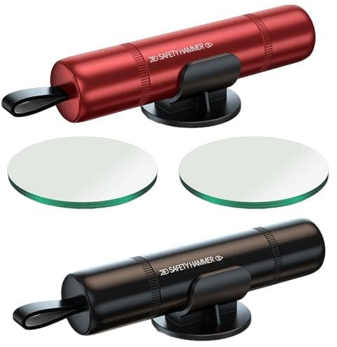 YNR 2 Pcs Mini Car Window Breaker with Holder,2-in-1 Car Safety Hammer and Seat Belt Cutter,Safe Hammer Glass Breaker Car Escape Tool for Rescue Disaster Escape and Lifesaving,Black&Red
