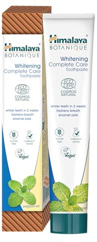 Himalaya Cosmos Natural Certified Botanique Whitening Complete Care Toothpaste con Attivi Bio, al gusto di menta piperita | Denti più bianchi e alito fresco, 75 ml