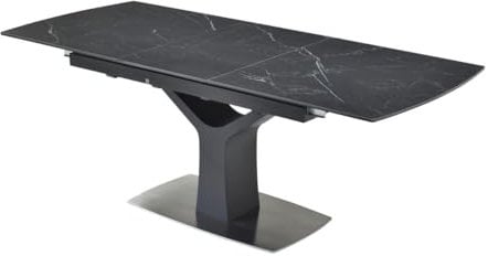 Vente-unique - Table à Manger Extensible 6 à 8 Personnes en céramique, Verre trempé et métal - Effet marbre Noir - Colby de Maison Céphy