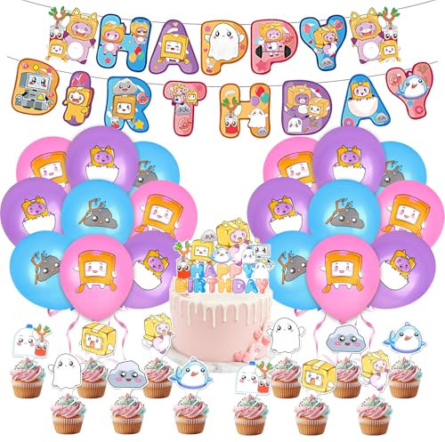 Cartoon Birthday Party Decorations, Party Supplies with Cake Toppers Banner for Boys and Girls, Cake Decoration Cupcake Toppers