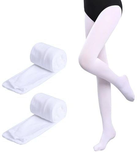 Lancry 2 Paar 80D Ballett-Strumpfhosen mit Fuß für Mädchen, weiß, 3XL