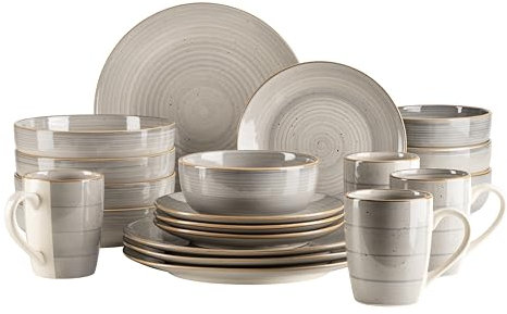 MÄSER, Serie Valmera, Speisegeschirr für 4 Personen, Geschirr im Vintage-Look, Steinzeug, hellgrau