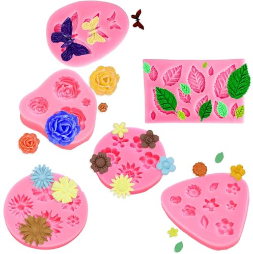 YXHZVON 3D Molde Flores de Silicona, 6 Piezas Moldes para Hacer Flores Velas, 3D Moldes Fondant Decorativo para Hacer Bricolaje Dulces Chocolate Jabón Moldes