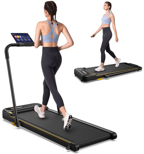 UREVO 2 in 1 Walking pad mit APP, Smart Laufband für zuhause doppelter Stoßdämpfung, 1-10 km/h Laufband Klappbar mit Fernbedienung und LED-Anzeige