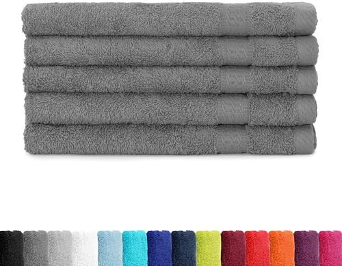 BaSaTex Frottee Gästetücher 30x50 cm im 5er Pack - Gästehandtuch 100% Baumwolle Made in Green - Farbe: Anthrazit Grau