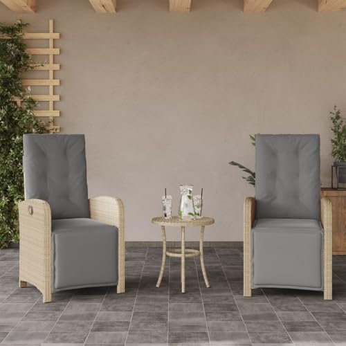 Emmtore Gartensessel,Gartenstuhl mit Fußteil,Garten Liegestuhl mit Verstellbarer Rückenlehne Fußstütze,Sessel Relaxsessel Gartenmöbel,Poly Rattan Gartensessel,Mischung aus Beige,2 PZ