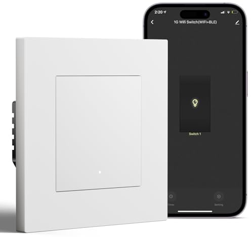 BSEED Smart Lichtschalter Unterputz mit PC Rahmen, 1 Fach 1 Weg, WLAN Taster Schalter kompatibel mit Alexa/Google Home, Intelligente Wandschalter arbeitet mit Smart Life/Tuya App, Weiß