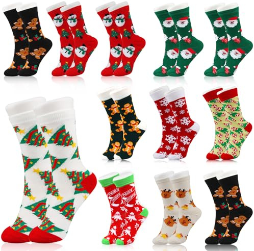 Huanmin 12 Paar Weihnachtssocken Damen Herren Kuschelsocken Christmas Socks Interessant Weihnachtsmotiv Baumwolle Socken Winter Warme Bett Socken Weihnachtsgeschenke für Frauen Herren 36-40