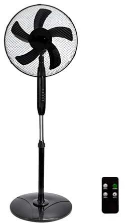 Genérico Ventilador de Pie 16 40 cm con Mando a Distancia, 5 Aspas, Motor DC Cobre 40W Bajo Consumo, 3 Velocidades, Oscilación 180°, Temporizador 1h, Altura Ajustable 107-130 cm, Negro