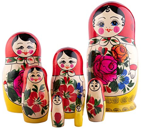 Heka Naturals Semjonov Matroschka-Puppen | Matroschka-Puppenset aus natürlichem Holz, Tradicional Babuschka Heimdekoration, Stapelspielzeug aus Holz, handgefertigte Spielzeuge