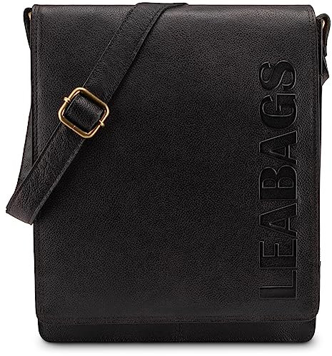 LEABAGS Leder Messenger Bag, London Vintage Herren Umhängetaschen, Echtleder Aktentasche Laptoptasche bis 13 Zoll, Umhängetasche mit Schultergurt Arbeitstasche Herren Lehrertasche