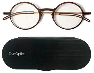 ThinOptics Manhattan Kompakte Lesebrille mit einer Stärke von 1,50 - Braun-Rahmen mit magnetischem Milano-Etui