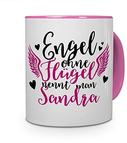 printplanet Tasse mit Namen Sandra - Motiv Engel - Namenstasse, Kaffeebecher, Mug, Becher, Kaffeetasse - Farbe Rosa