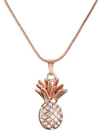 Necklace for Women Mini Pineapple Pendant Necklace for Girls Gold or Silver Long Chain Necklace with Brilliant Crystal (Rose Gold)