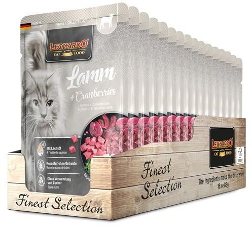 LEONARDO Frischebeutel [16x85g Lamm + Cranberries] | Getreidefreies Nassfutter für Katzen | Feuchtfutter Alleinfutter im Einzelportionsbeutel