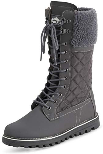 Polar Damen Kunstpelz Warm Thermal Wasserdicht Draussen Gehen Schnee Winter Gummisohle Wadenstiefel - Grau/Grau Lammfell - UK3/EU36 - YC0602