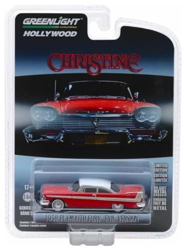 Greenlight COLLECTIBLES- Fury Evil Christine Version-1983 Collectible Miniature Car, 44840B, Red/White