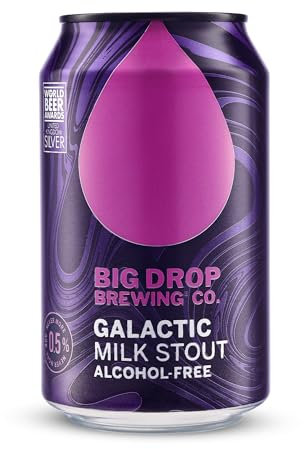 Big Drop Galactic Milk Stout 0.5% ABV – Alcohol Free Craft Stout 12 x 330ml Cans – Naturally Brewed Rich & Velvety Flavour – Low Calorie, Vegetarian Beer
