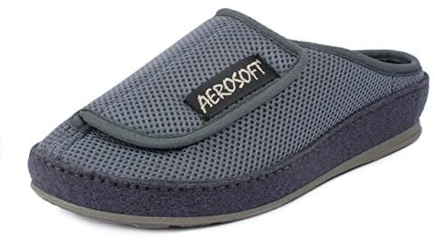 Aerosoft Pantolette mit Klettverschluss, Gesundheitsschuh für Damen und Herren, ideal als Reha-Schuh, Verbandsschuh, Hausschuh, druckentlastend (Grau, numeric_40)
