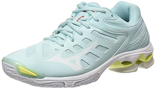 Mizuno Damen Wave Voltage Volleyball-Schuh, Clearwater/Wht/Tennisbal, 44 2/3 EU