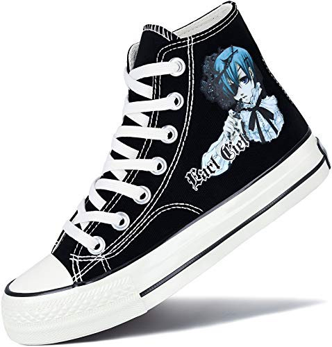 Roffatide Anime Black Butler Zapatillas Altas de Lona Zapatos Planos Estampados Zapatos de Skate con Cordones Talla Unisex Negro 40