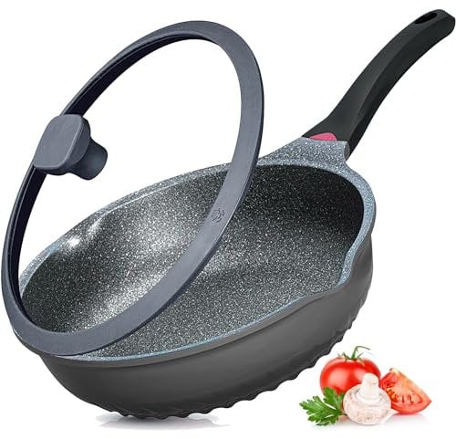 Vinchef Bratpfanne mit Griff, 27,9 cm, Aluminium, antihaftbeschichtet, mit Deckel und Hitzeindikator, kratzfest und fleckenabweisend, Induktionskompatibel