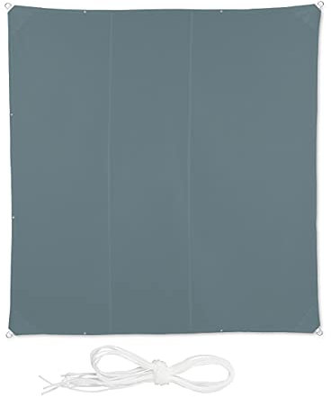 Relaxdays Toldo Vela Cuadrado, 4 x 4 m, Hidrorrepelente, Anti-UV, con Cuerdas, Jardín, Terraza, Balcón, Piscina, Gris