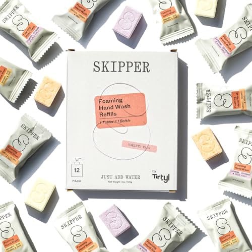Tirtyl Skipper Foaming Hand Soap Tablet Refills - 12 Pack - 3L total (12x 250ml) - Rebranded - Compostable Packaging - Variety Fragrance Pack