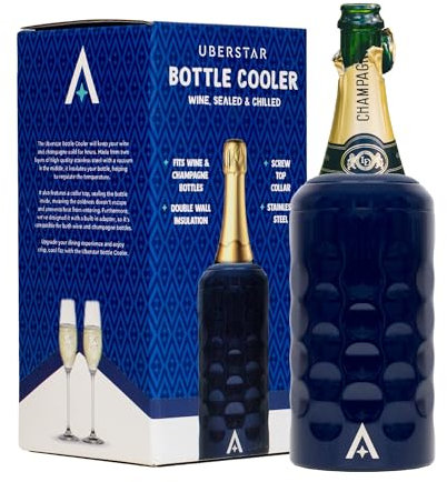 Wine Cooler Chiller Blue/Double Wall Stainless Steel Vacuum Seal/Gift for Wine Prosecco and Champagne/Cold for Hours