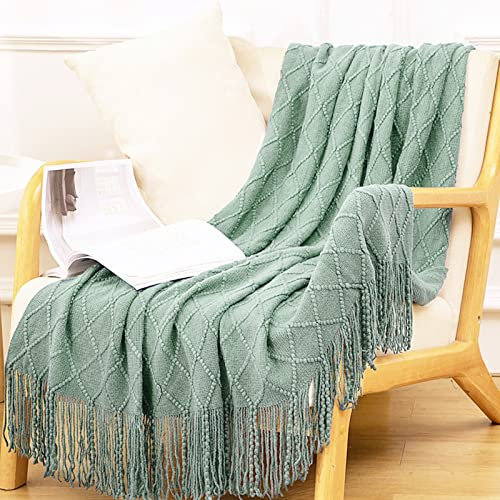 LumiSyne Gestrickte Decke Mit Quaste Einfarbig Geometrische Muster Kuscheldecke Strickdecke Tagesdecke Überwurf Couchdecke Dekorative Decke Für Sofa Bett 230x130cm