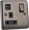 Caradok 1 Gang 2.1A Plug Socket with USB Sockets - Black Nickel